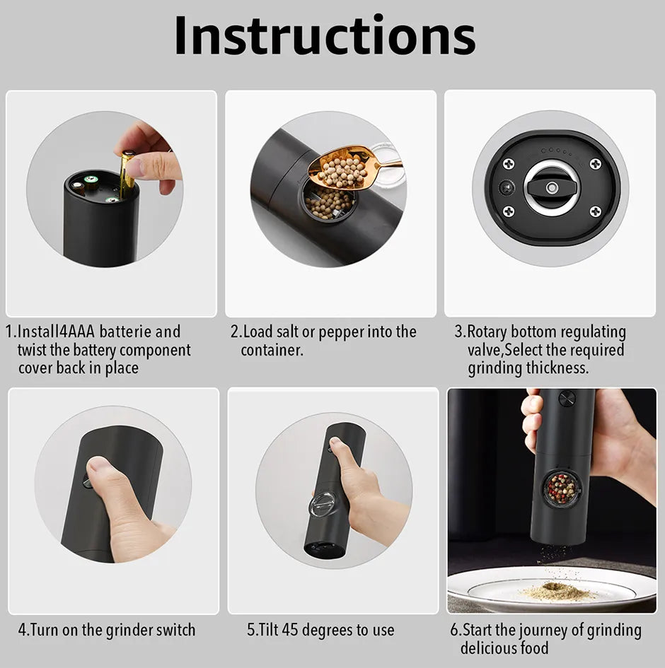 Electric Automatic Pepper And Salt Grinder Set, 2pcs Battery Powered, Adjustable Coarseness