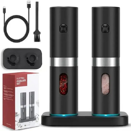 Electric Automatic Pepper And Salt Grinder Set, 2pcs USB Rechargeable Base, Adjustable Coarseness