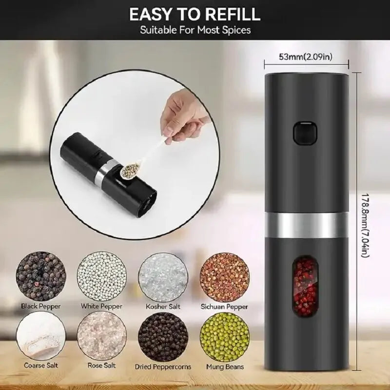 Electric Automatic Pepper And Salt Grinder Set, 2pcs USB Rechargeable Base, Adjustable Coarseness