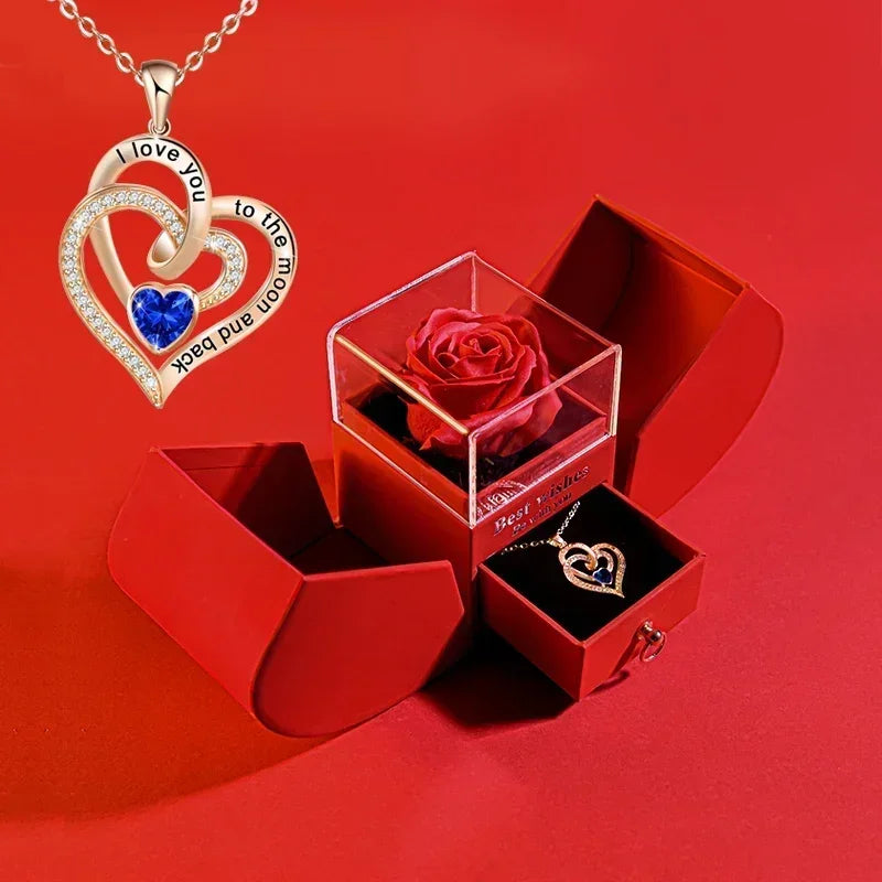 Eternal Rose Gift Box w/ Heart Pendant Necklace