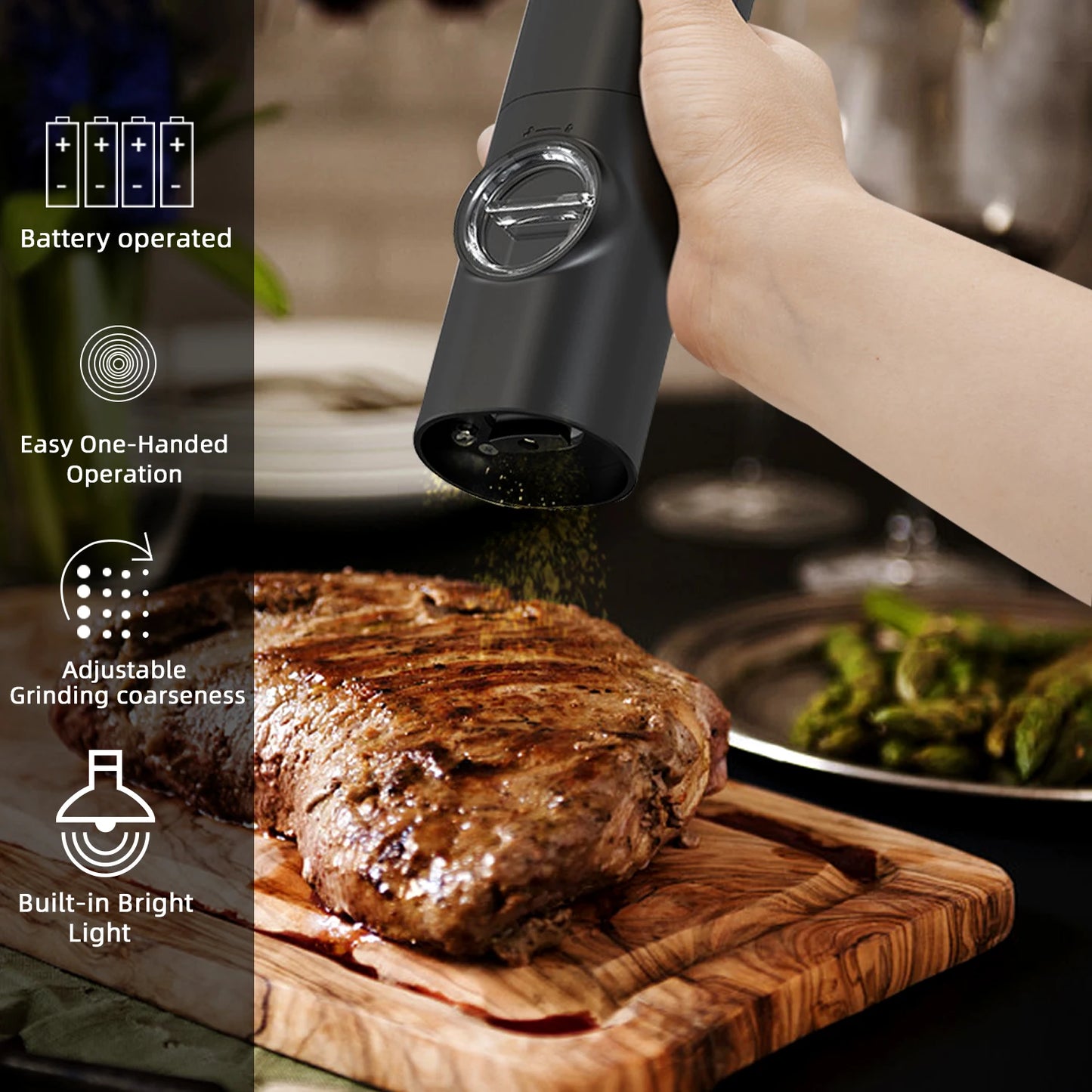 Electric Automatic Pepper And Salt Grinder Set, 2pcs Battery Powered, Adjustable Coarseness
