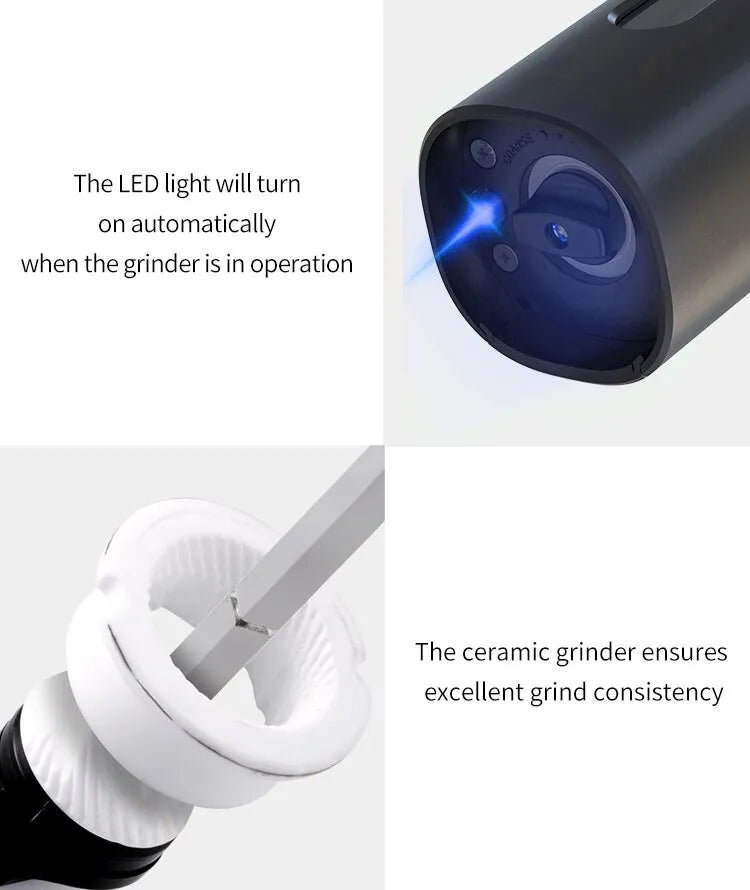 Electric Automatic Pepper And Salt Grinder Set, 2pcs USB Rechargeable Base, Adjustable Coarseness