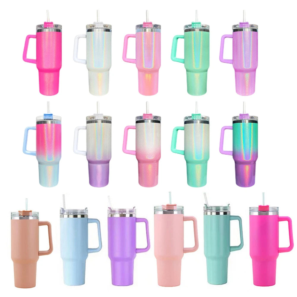 Customizable 40 oz Stainless Steel Tumbler With Handle, Hot and Cold, Personalize Option
