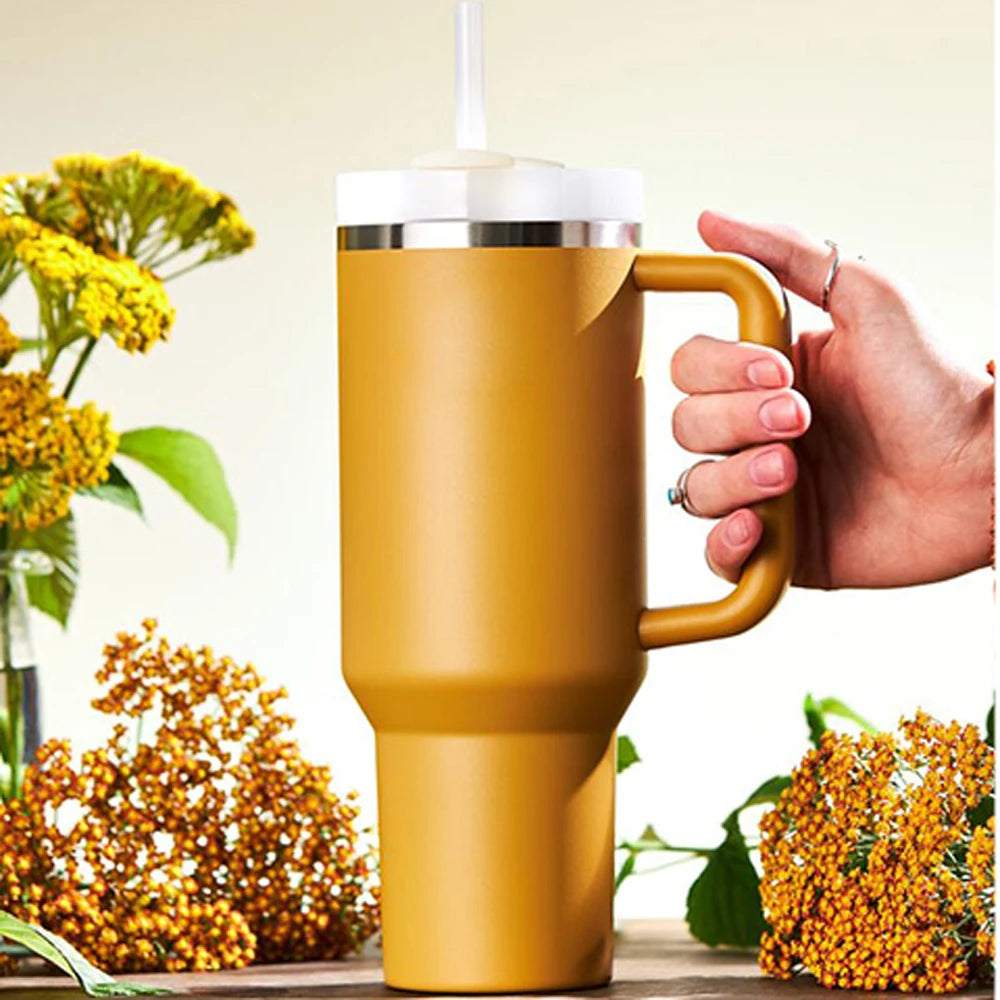 Customizable 40 oz Stainless Steel Tumbler With Handle, Hot and Cold, Personalize Option