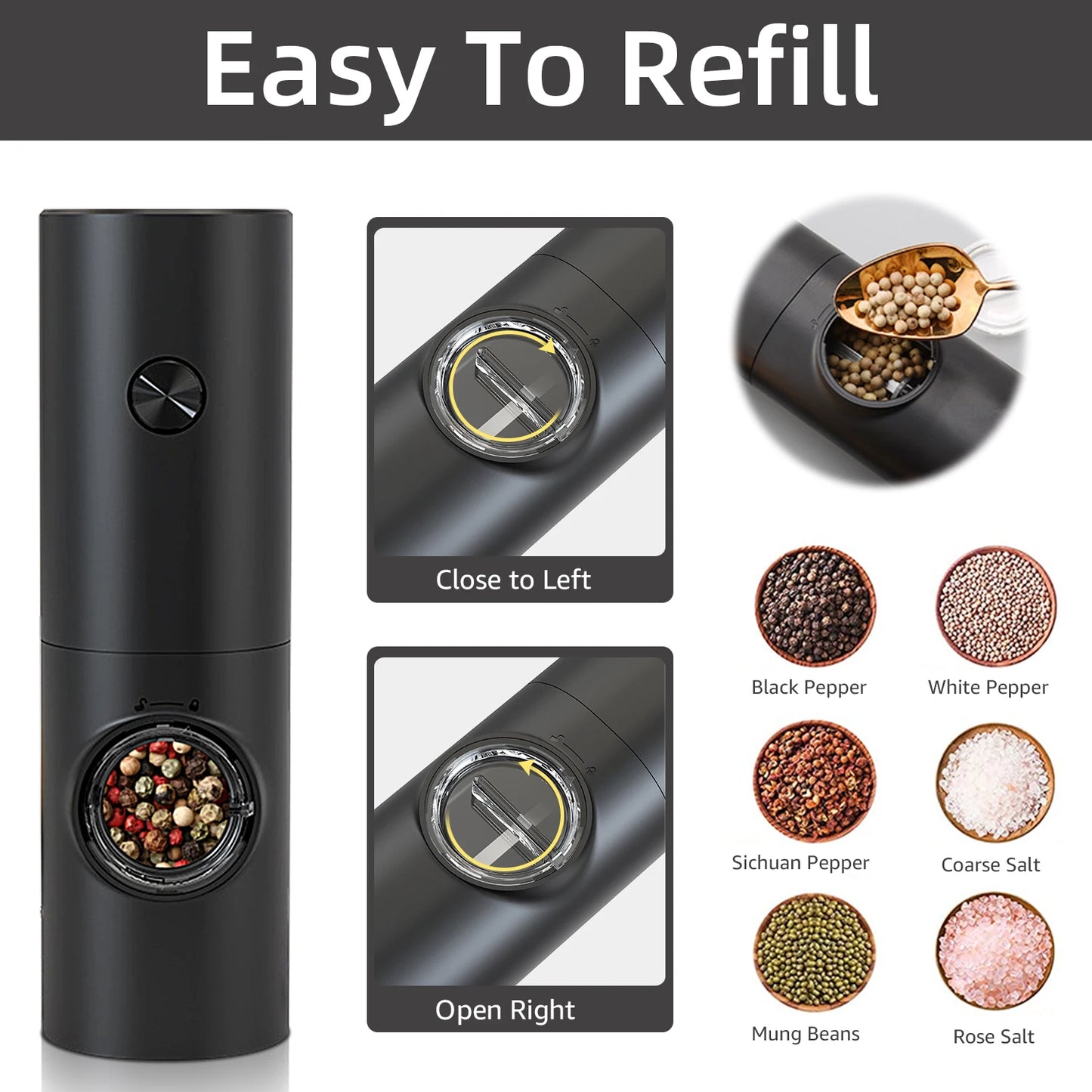 Electric Automatic Pepper And Salt Grinder Set, 2pcs Battery Powered, Adjustable Coarseness