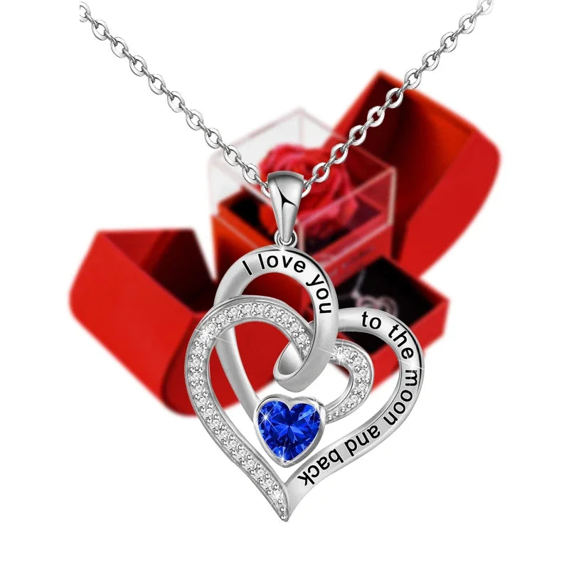 Eternal Rose Gift Box w/ Heart Pendant Necklace