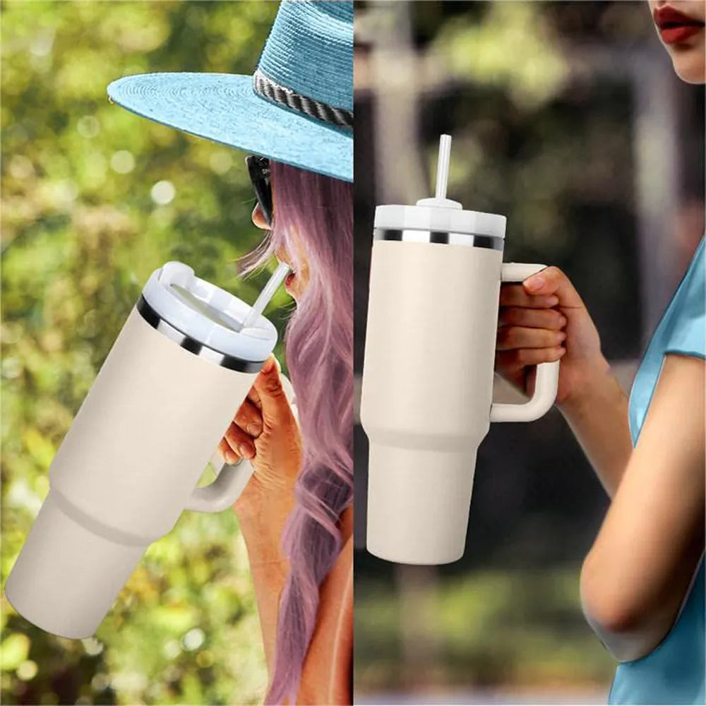 Customizable 40 oz Stainless Steel Tumbler With Handle, Hot and Cold, Personalize Option